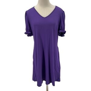 Aloodor Purple Short Ruffle Sleeve V-Neck Mini Dress Size Large Women's